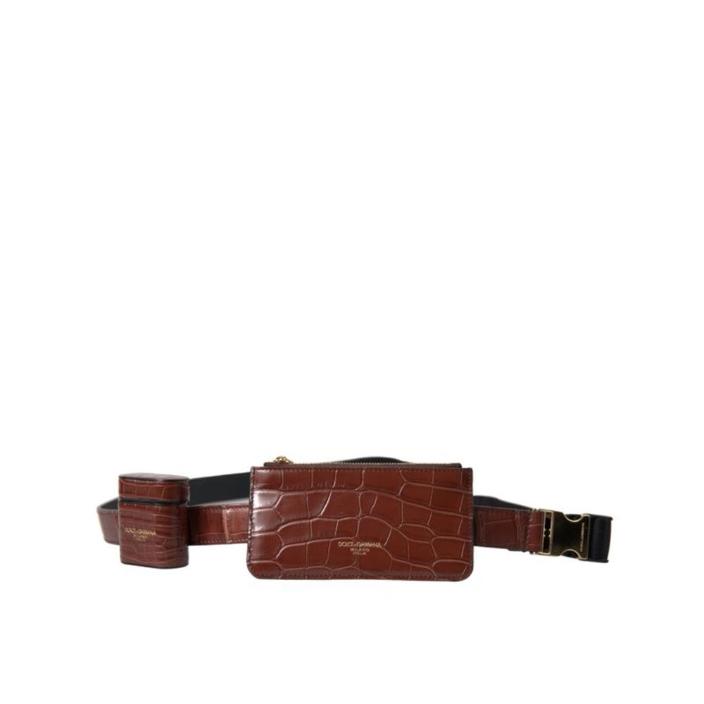 Dolce & Gabbana Brown Alligator Leather Airpods Case Coin Purse Women's Wallet